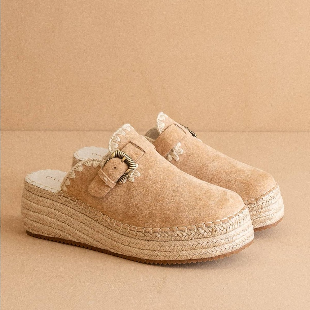 The Edith Almond Clog Raffia Mule with Western Buckles - Picture 3 of 7